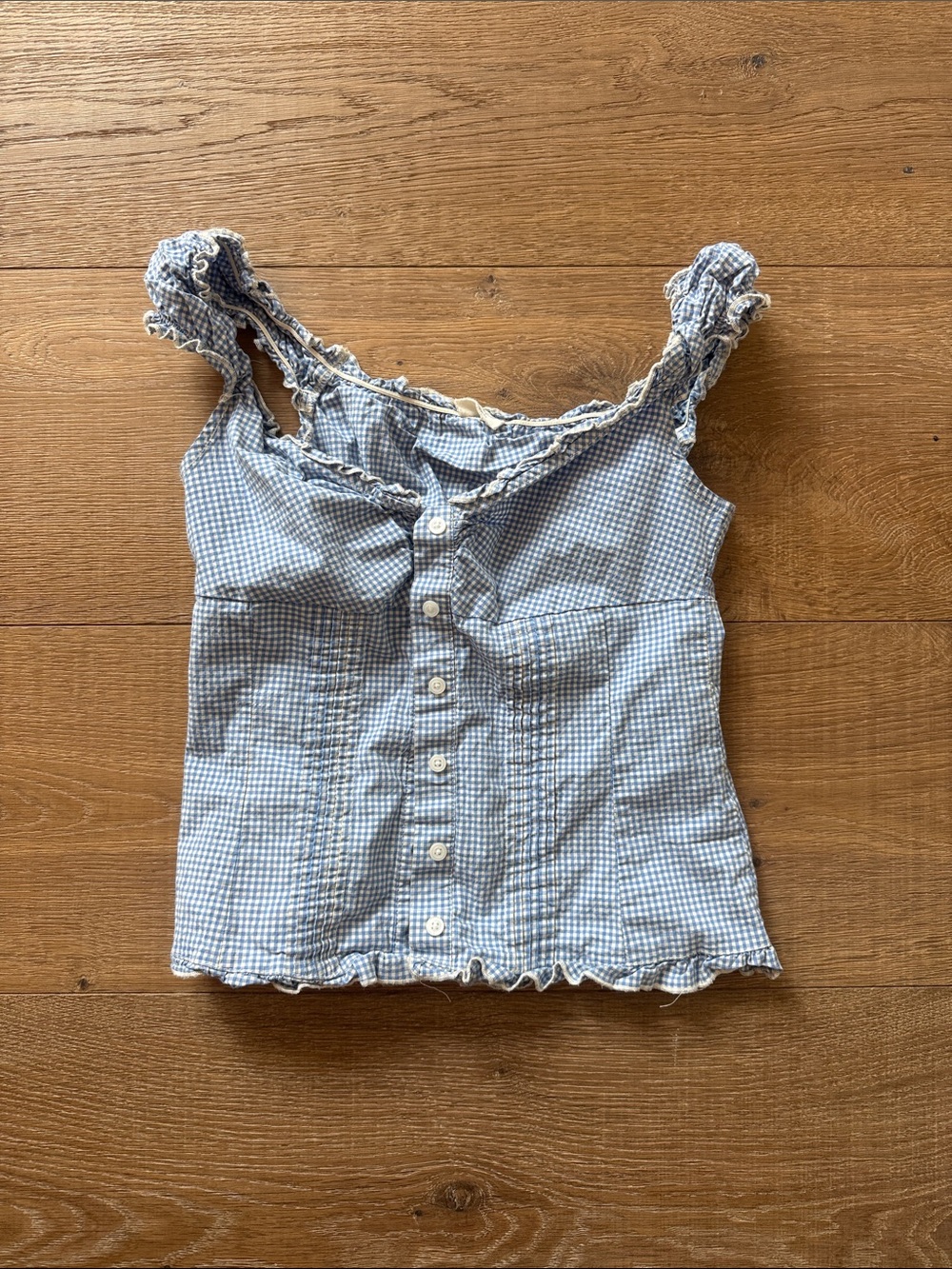 Brandy Blue Gingham Ruffle Button-Front Tank Top - Picture 1 of 3